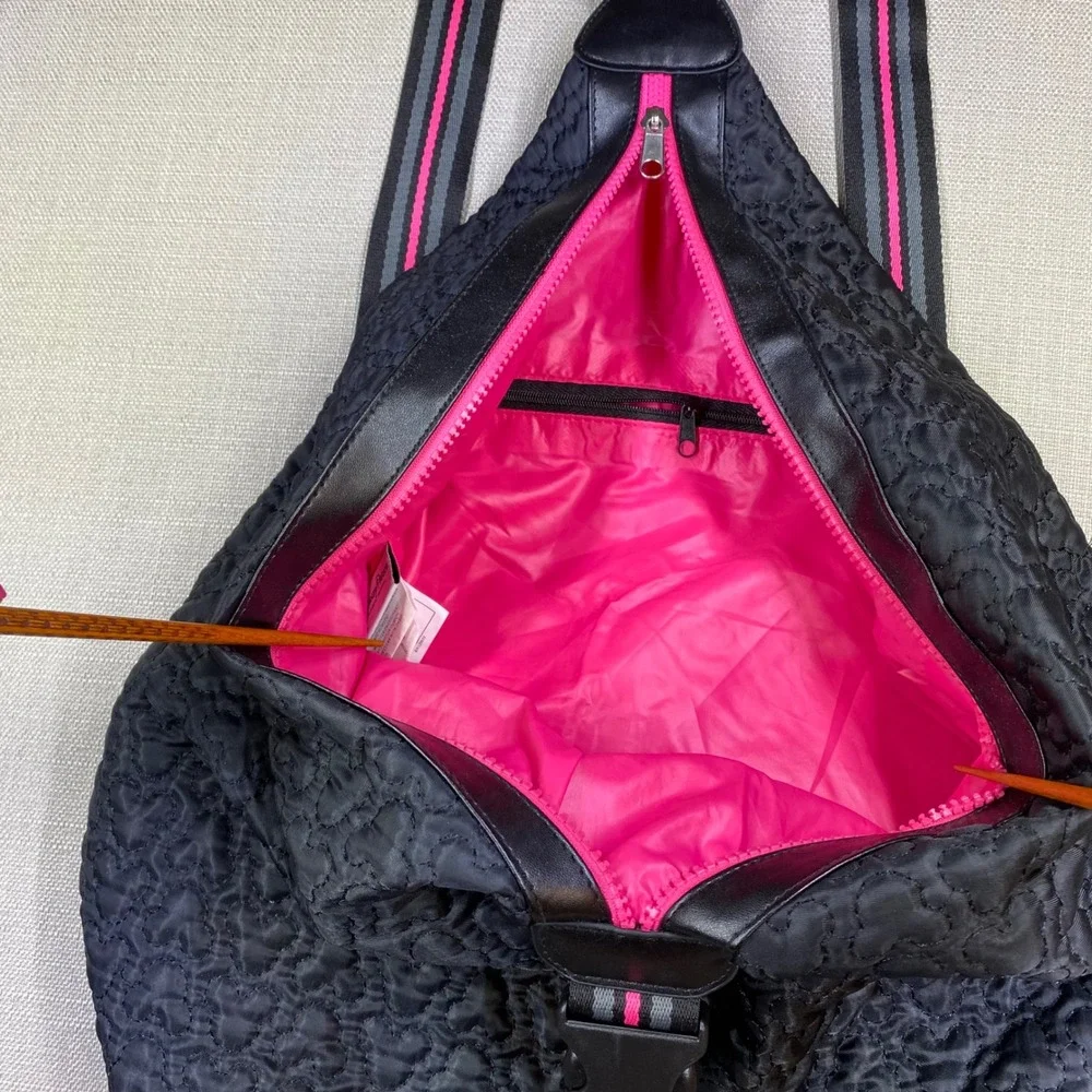 Disney Mickey Mouse Quilted Sling Backpack Black Pink Teardrop Bag